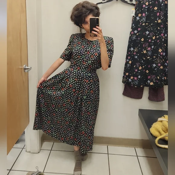 RARE!! Vintage 80's Funky Print Matching Midi Maxi Skirt & Button Up Blouse Set - Picture 3 of 17